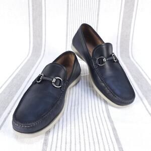 MAGNANNI Shoes Mens 8.5 Navy Blue Leather Bit Marbella Loafers Preppy Docksiders